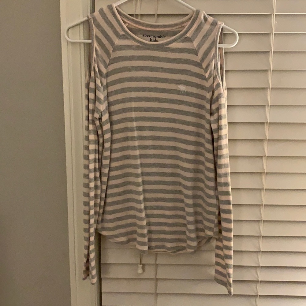 Pink and grey striped long sleeve shirt